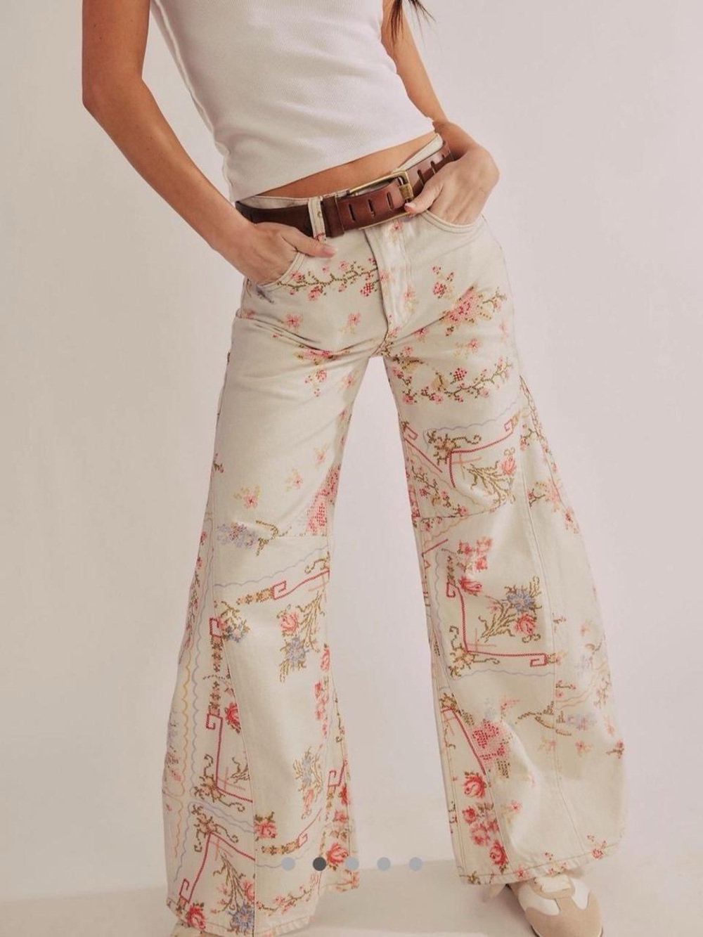 Free People We The Free Eden Floral Print Slouchy Flare Jeans